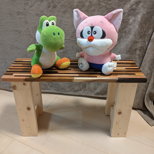 MIX板の木製ストライプデザインベンチ幅69cm［スツール イス チェア