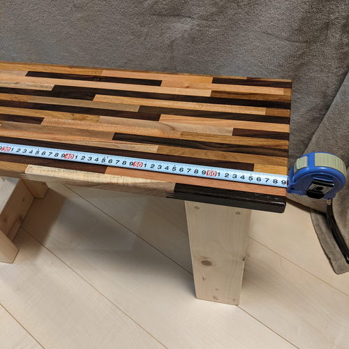 MIX板の木製ストライプデザインベンチ幅69cm［スツール イス チェア