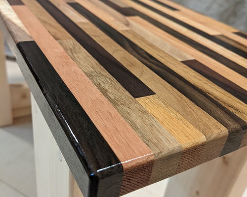 MIX板の木製ストライプデザインベンチ幅69cm［スツール イス チェア