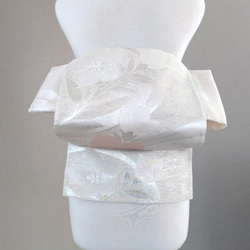 専用　長尺〜120cm　夏帯　紗・正絹　精緻な丸紋に草花　作り帯付け帯　一重太鼓 kimono-waku_obi-n-kei-kenjyo