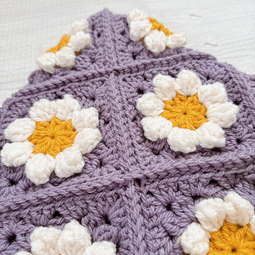 グラニースクエアバッグ お花モチーフ【パープル】 かぎ針編み