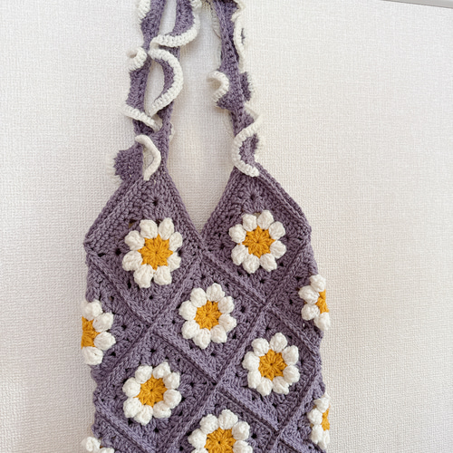 グラニースクエアバッグ お花モチーフ【パープル】 かぎ針編み