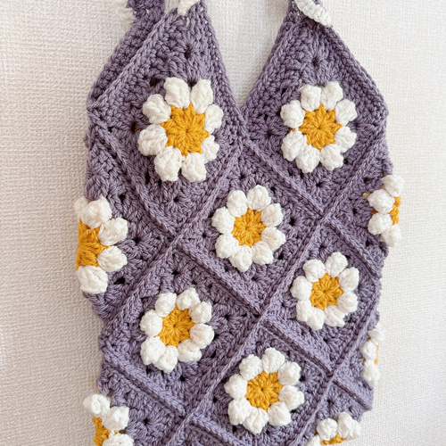 花 ✻ グラニーバッグ　ハンドメイド グラニースクエアバッグ お花モチーフ【ブラック】 かぎ針編み
