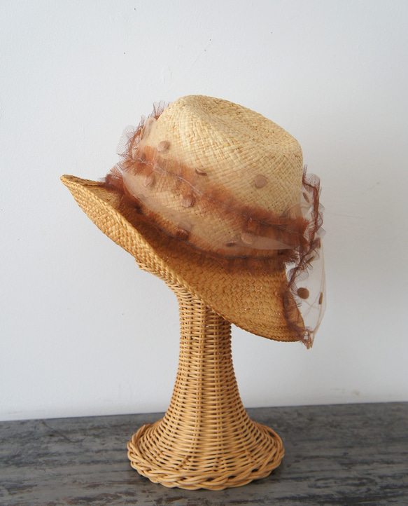 フルリー・チュールハット[ミックス・刺繍ドットベージュ]C329dotstellebeige 7枚目の画像