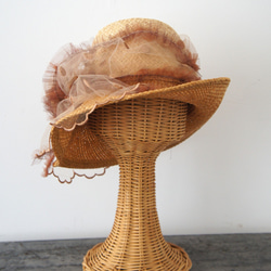 フルリー・チュールハット[ミックス・刺繍ドットベージュ]C329dotstellebeige 5枚目の画像