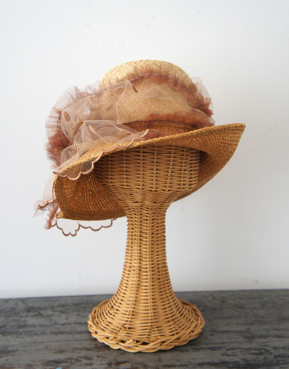 フルリー・チュールハット[ミックス・刺繍ドットベージュ]C329dotstellebeige 5枚目の画像