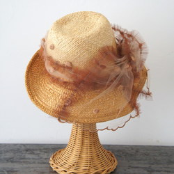 フルリー・チュールハット[ミックス・刺繍ドットベージュ]C329dotstellebeige 4枚目の画像