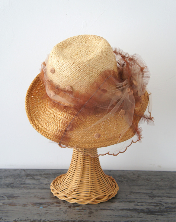 フルリー・チュールハット[ミックス・刺繍ドットベージュ]C329dotstellebeige 4枚目の画像