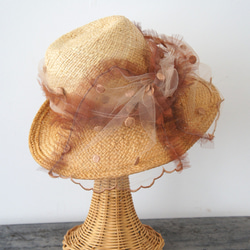 フルリー・チュールハット[ミックス・刺繍ドットベージュ]C329dotstellebeige 3枚目の画像