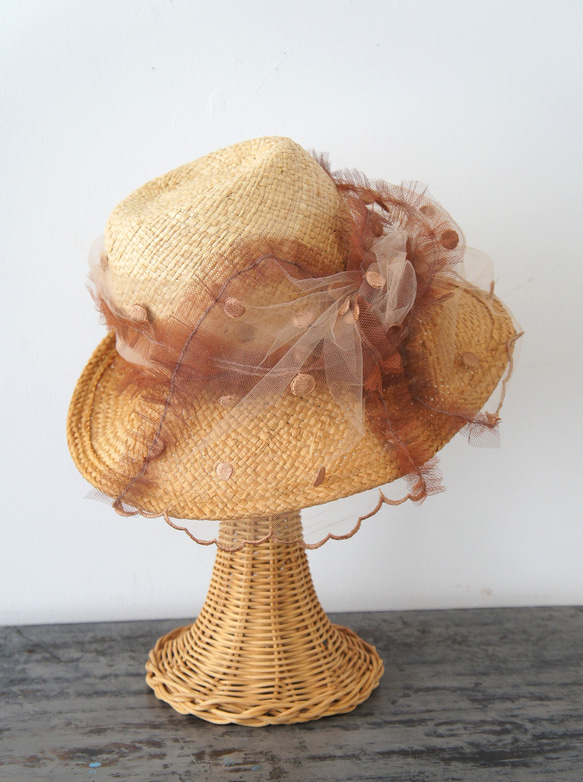 フルリー・チュールハット[ミックス・刺繍ドットベージュ]C329dotstellebeige 3枚目の画像