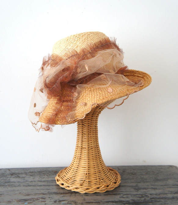 フルリー・チュールハット[ミックス・刺繍ドットベージュ]C329dotstellebeige 2枚目の画像