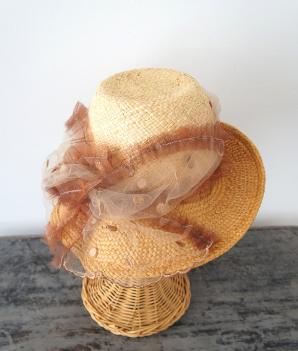 フルリー・チュールハット[ミックス・刺繍ドットベージュ]C329dotstellebeige 1枚目の画像