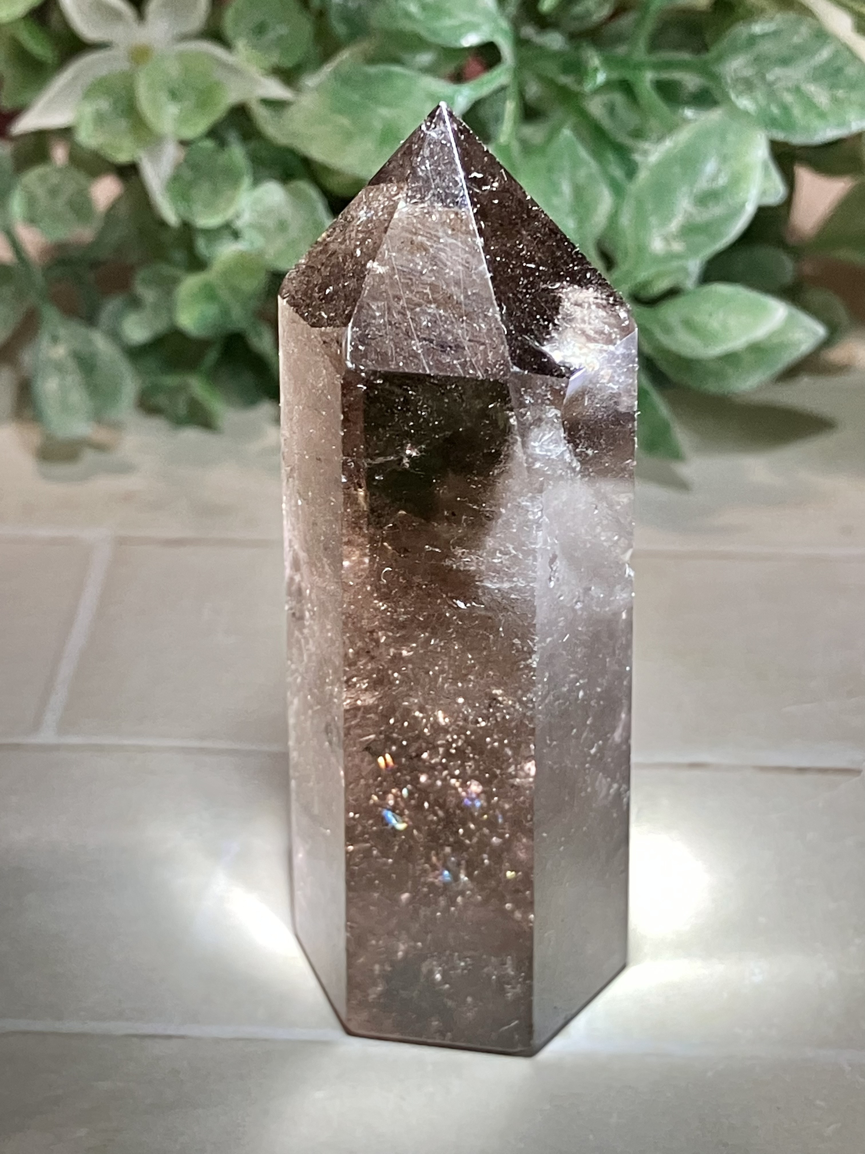 心の安定✿*:・レインボー　スモーキークォーツ ポイント　ポリッシュ　原石