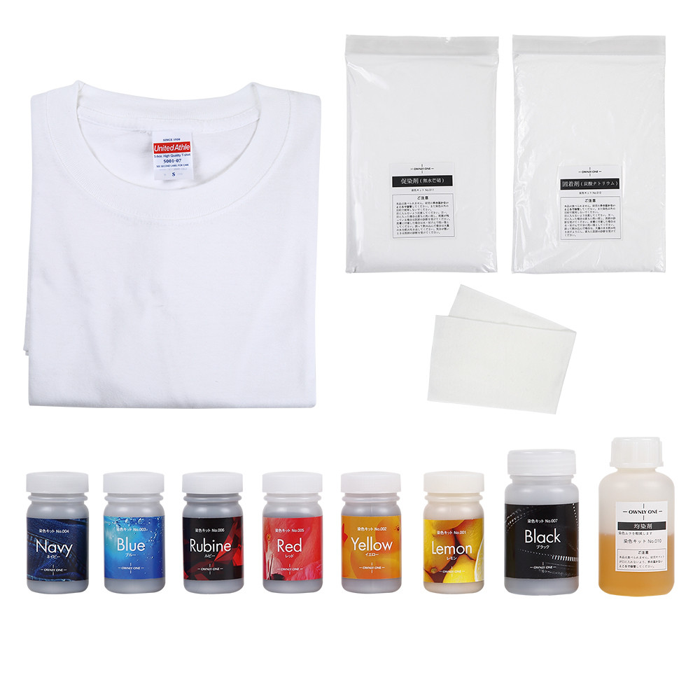 染料｜Tシャツ染色キット 濃淡色（7色セット+促染剤+固着剤+均染剤+Tシャツ+テスト布）