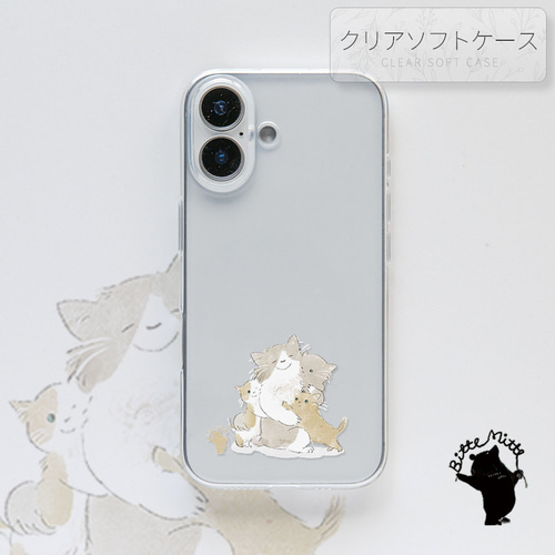 Google Pixel 9a対応 iPhone/Android スマホケース 猫の親子 かわいい