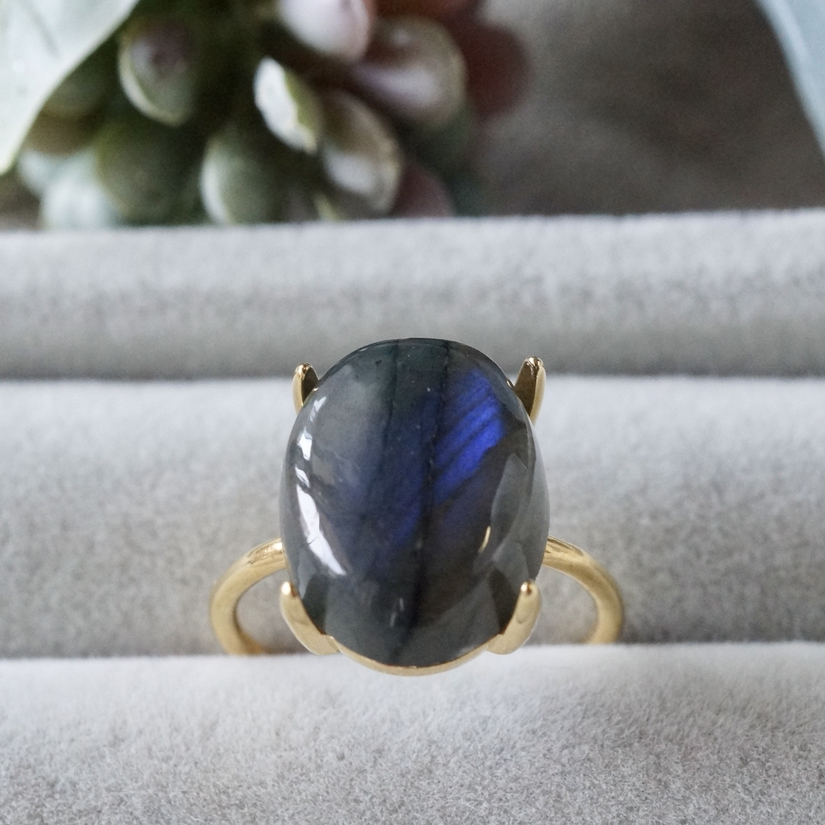 【受注制作】ブルーシラー　ラブラドライト　7号〜フリーサイズリング　シルバー925　14x10mm