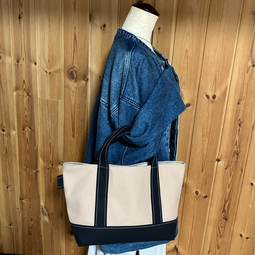 帆布トートバッグ横長Sサイズ スキン×ブラック トートバッグ mou mou