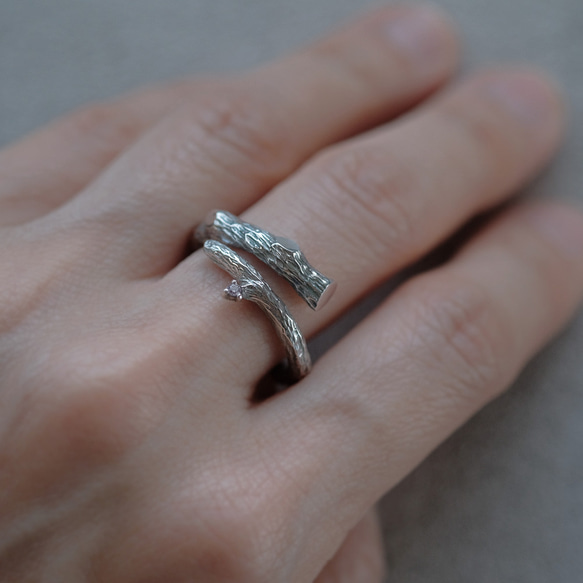 2コset) 無骨な 古木に咲いた ダイヤモンドの花 ペア リング シルバー925 5枚目の画像