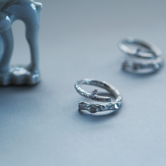 2コset) 無骨な 古木に咲いた ダイヤモンドの花 ペア リング シルバー925 1枚目の画像