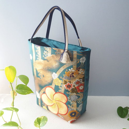 袋帯　帯リメイクバッグ　リングバッグ はじめてでもできる帯のリメイク】マチなし簡単すぎる袋帯の