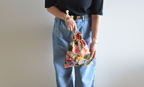 数量限定！チュールフラワー刺繍3way巾着ショルダーバッグ　マルチカラー 11枚目の画像