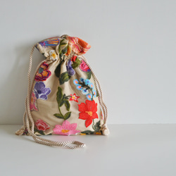 数量限定！チュールフラワー刺繍3way巾着ショルダーバッグ　マルチカラー 14枚目の画像