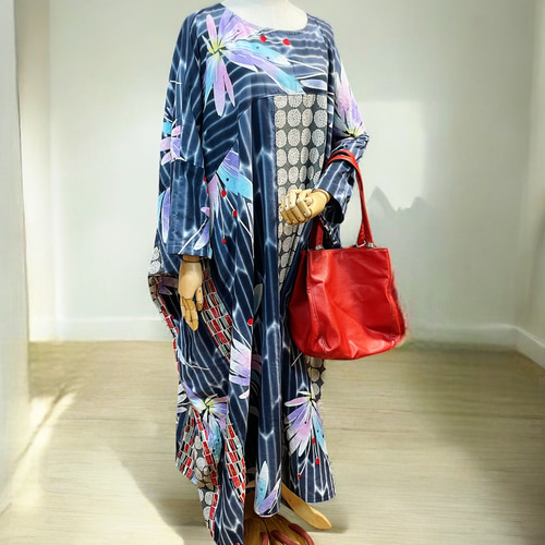 257C】浴衣 リメイク パッチワーク モモンガワンピース ❤️ゆったり