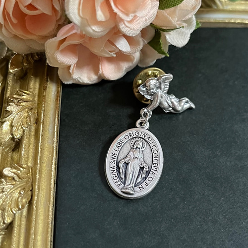 ピンバッジ 天使+不思議のメダイマリア様 Italy ピンバッチ Maria 通販