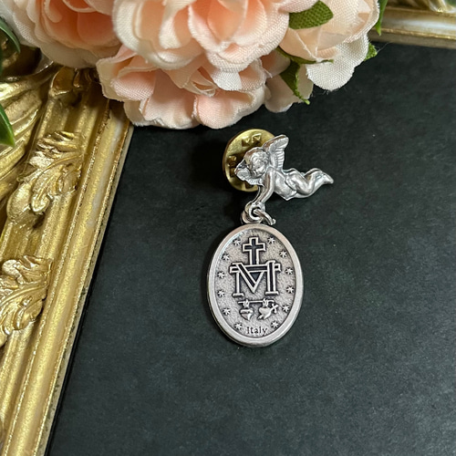 ピンバッジ 天使+不思議のメダイマリア様 Italy ピンバッチ Maria 通販