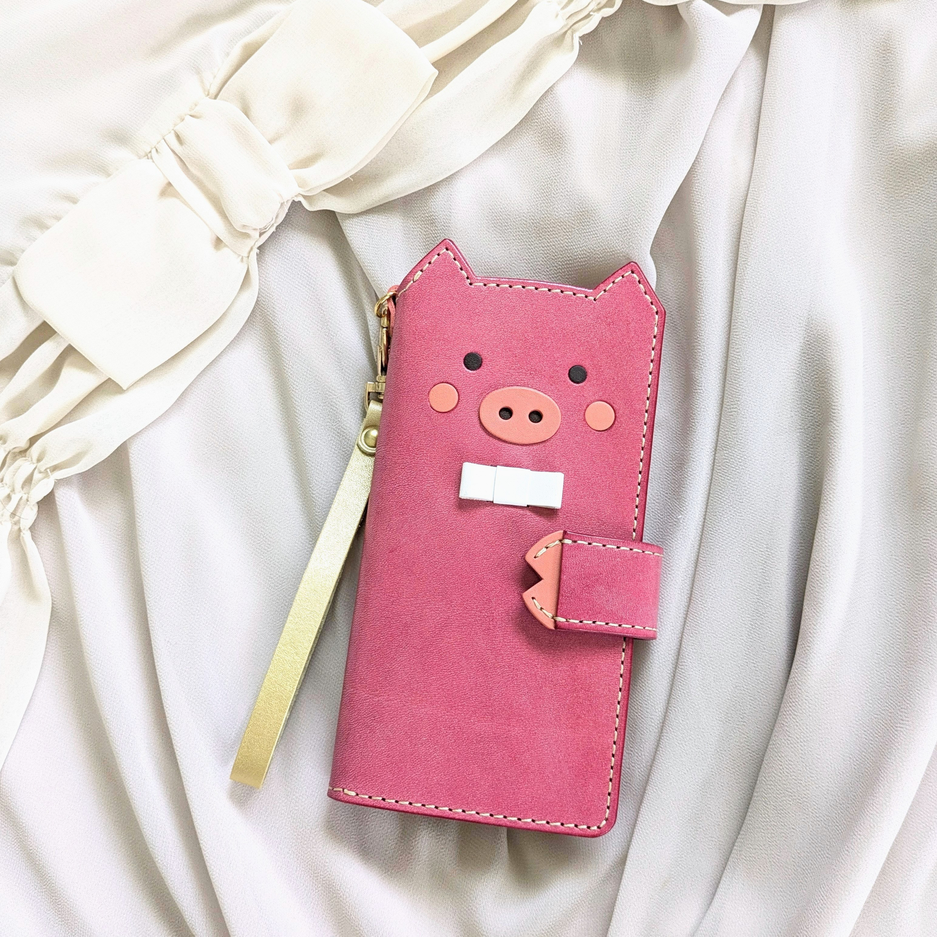 天使の豚さんスマホケース＊チェリーピンク／全機種