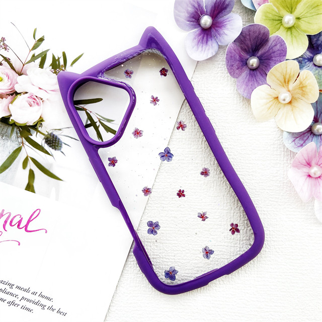 猫耳、押し花ケース、iphoneケース、iphone16、iphone15 、iphone14、iphone16e