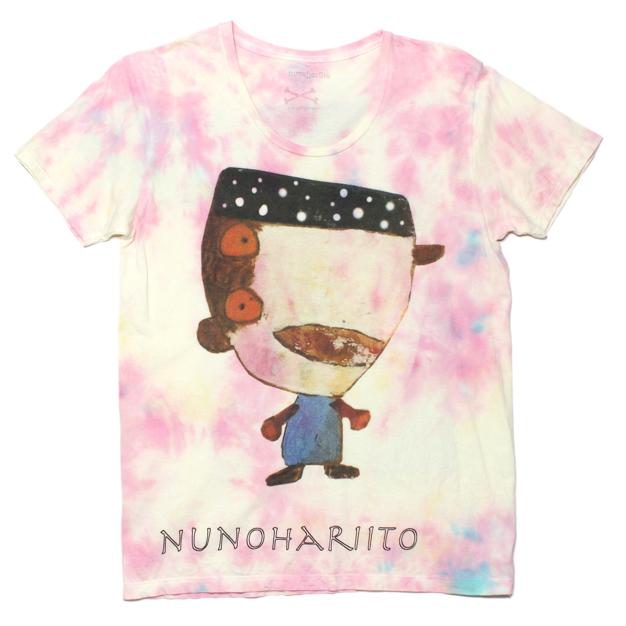 【1点物】アートなファニーフェイスを楽しむ、むら染めTシャツ〜no.13