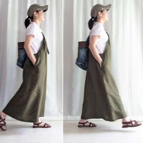 3シーズン活躍！ きれいめ大人カジュアル リネンサロペットスカート