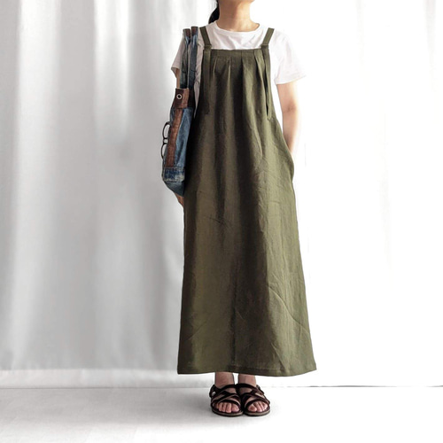 新品　完売　Brocante　コットンリネンキャンバスサロペットスカート 3シーズン活躍！ きれいめ大人カジュアル リネンサロペットスカート