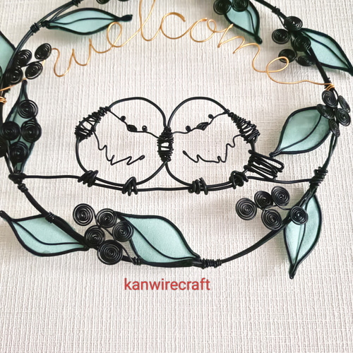 ワイヤーアート リース シマエナガ ワイヤークラフト welcome