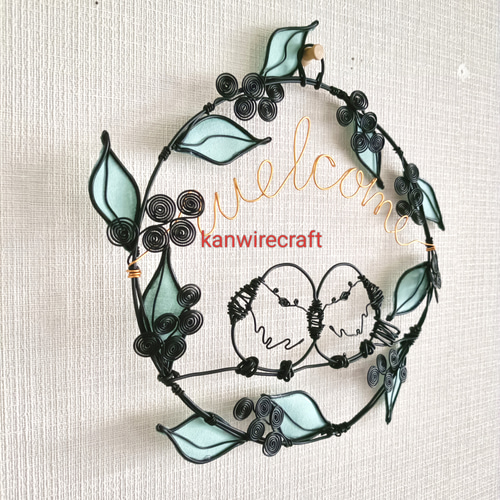 ワイヤーアート リース シマエナガ ワイヤークラフト welcome