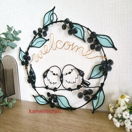 ワイヤーアート リース シマエナガ ワイヤークラフト welcome