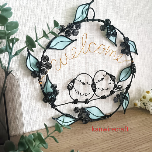 ワイヤーアート リース シマエナガ ワイヤークラフト welcome