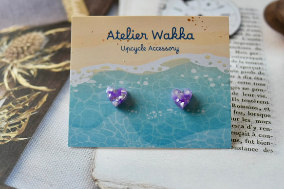 fairy heart purple　海洋プラスチック　アップサイクル　アクセサリー　ピアス 4枚目の画像