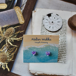 fairy heart purple　海洋プラスチック　アップサイクル　アクセサリー　ピアス 2枚目の画像