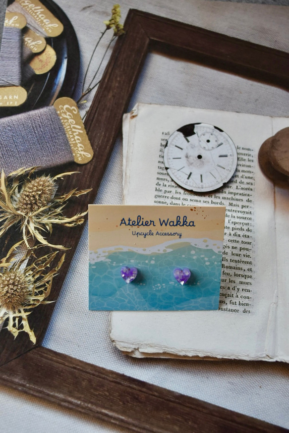 fairy heart purple　海洋プラスチック　アップサイクル　アクセサリー　ピアス 2枚目の画像