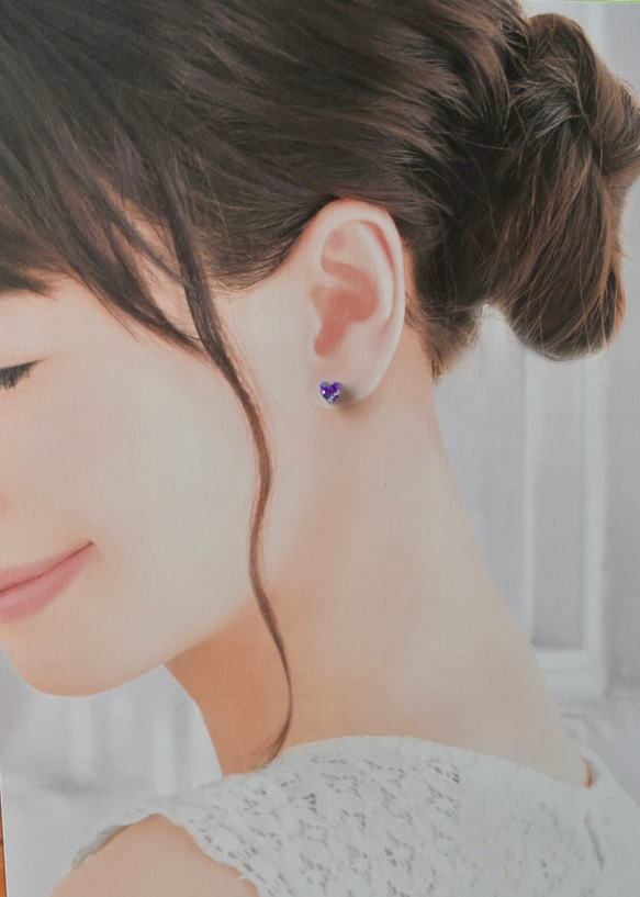 fairy heart purple　海洋プラスチック　アップサイクル　アクセサリー　ピアス 1枚目の画像