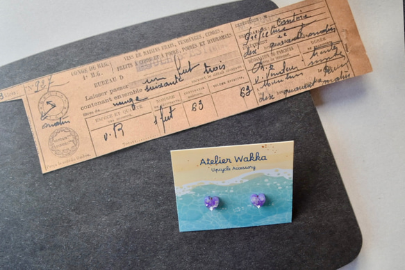 fairy heart purple　海洋プラスチック　アップサイクル　アクセサリー　ピアス 3枚目の画像