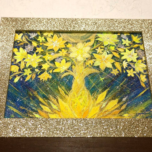 豊かさ生み出す波動アート☆星花輝く宝石の黄金星光宝樹｜宝石宿る星の