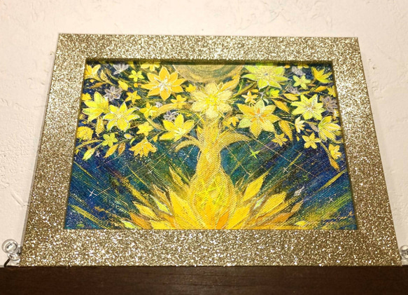 豊かさ生み出す波動アート☆星花輝く宝石の黄金星光宝樹｜宝石宿る星の