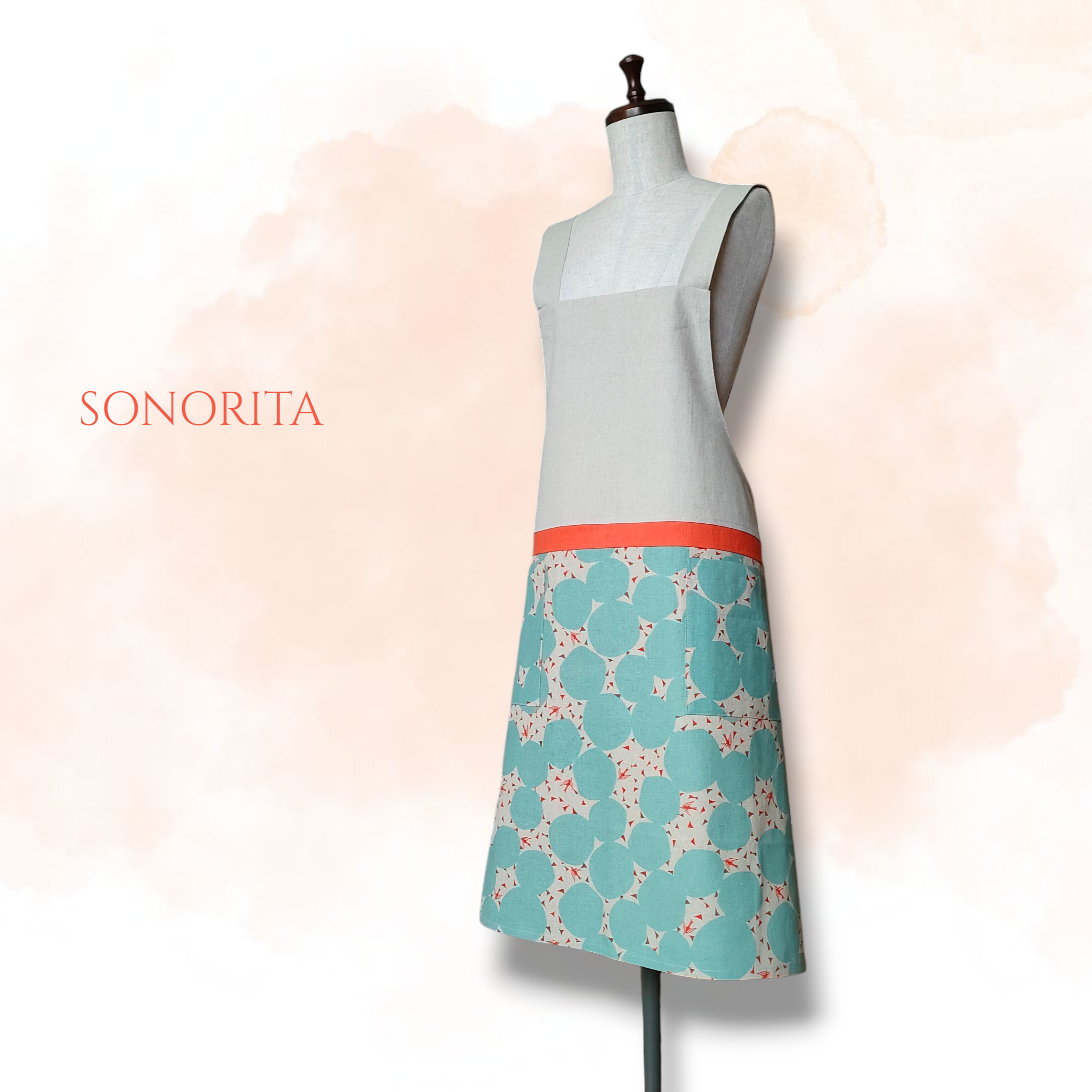 【サークルと小鳥】肩クロス エプロン《ペパーミント》