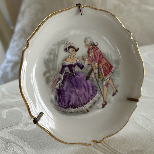 フランスアンティーク LIMOGES リモージュ 貴族柄 ミニプレート 飾り皿