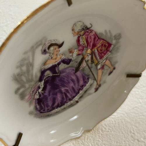 フランスアンティーク LIMOGES リモージュ 貴族柄 ミニプレート 飾り皿