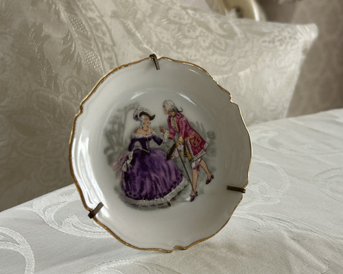 フランスアンティーク LIMOGES リモージュ 貴族柄 ミニプレート 飾り皿