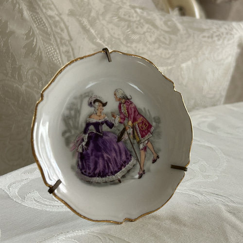 フランスアンティーク LIMOGES リモージュ 貴族柄 ミニプレート 飾り皿